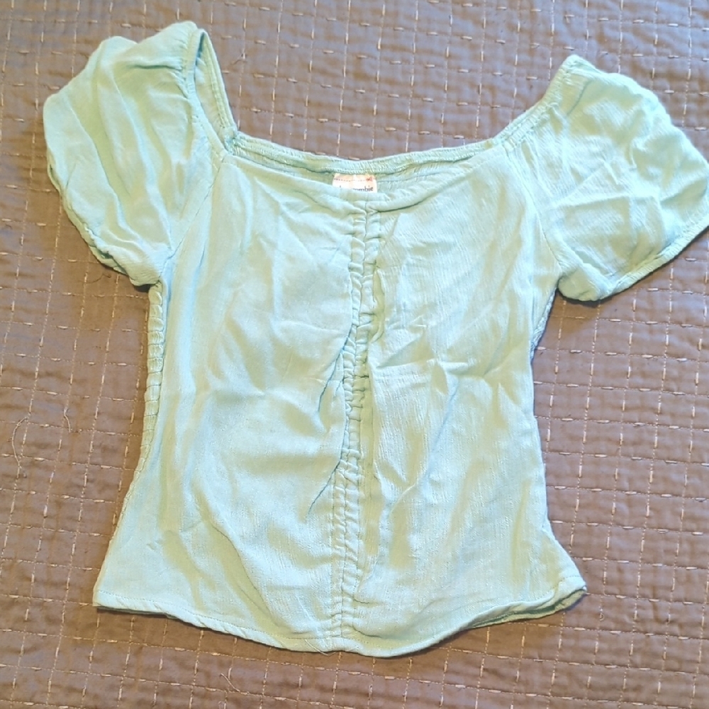 Abercrombie Kids Green Ruched Puff Sleeve Blouse